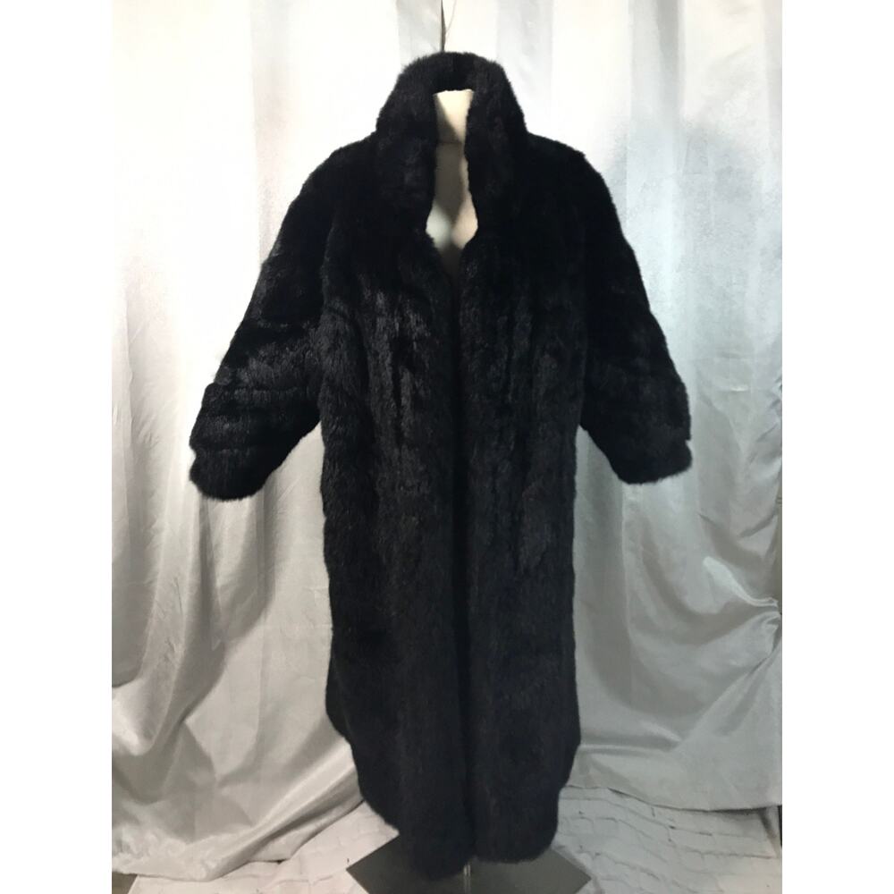 Vintage Black Fur Reversible Full Length Coat Sz M-L